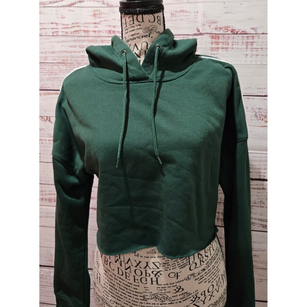 Emerald Green‎ Y2K Cropped Hoodie Long Sleeve Athletic White StripesSize Medium